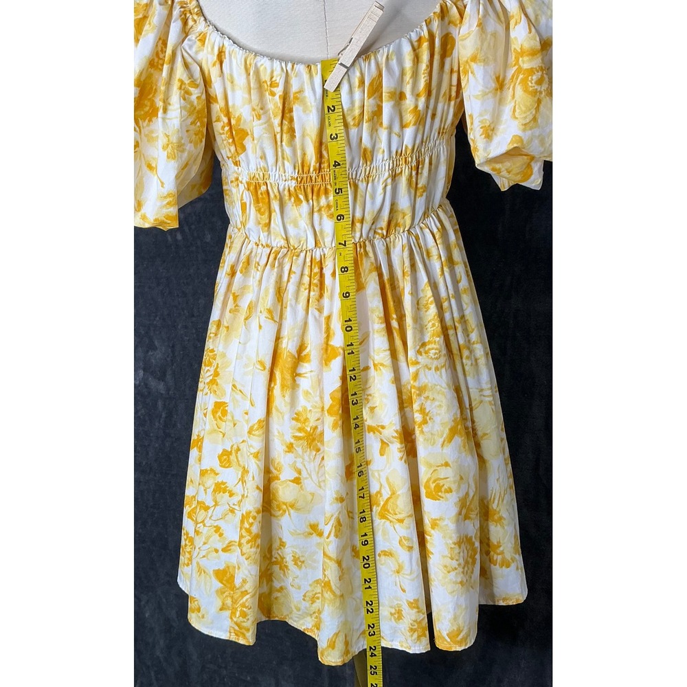 Abercrombie & Fitch Yellow Floral Puff Sleeve Smocked Mini Dress Womens Medium - Picture 6 of 10